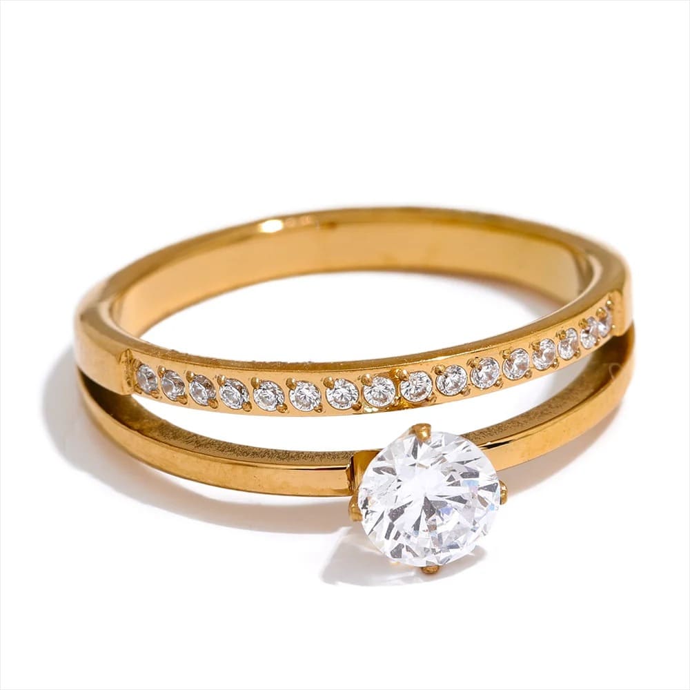 Anel Dupla Camada com Zircônia Cúbica Anel de Zircônia Cúbica, Anel Feminino Luxo, Anel de Aço Inoxidável, Anel Delicado Feminino, Anel de Brilho Intenso, Anel Clássico Elegante, Anel Presente Comemorativo, Anel de Moda Chique, Anel Sofisticado Feminino, Anel de Zircônia AAA