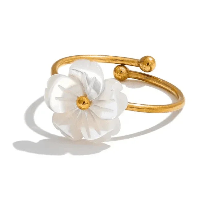 Anel ajustável Flor de Concha Natural