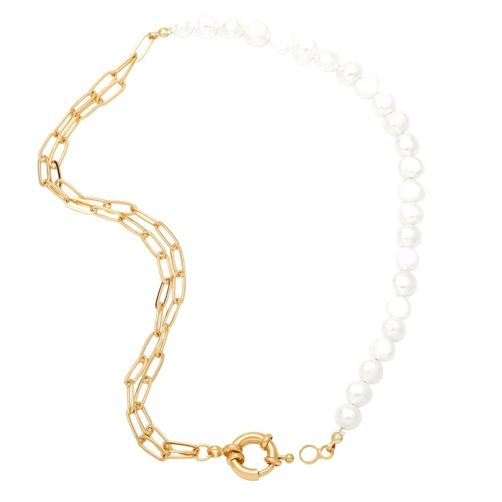 Colar de Pérolas de Água Doce com Corrente Paperclip Banhada a Ouro, Colar De Pérolas, Pérolas De Água Doce, Corrente Paperclip, Banho De Ouro, Joia Elegante, Colar Sofisticado, Acessórios De Luxo, Joia Com Pérolas, Estilo Moderno, Acessório Feminino, Colar De Noiva, Look Chic, Presente Especial, Joias Finas Colar Com Estilo