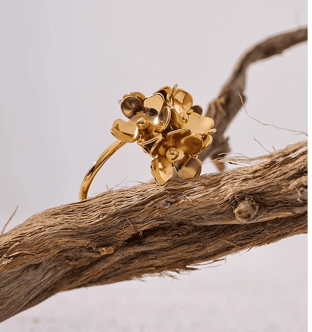 Anel Feminino Ajustável, Flor Estereoscópica