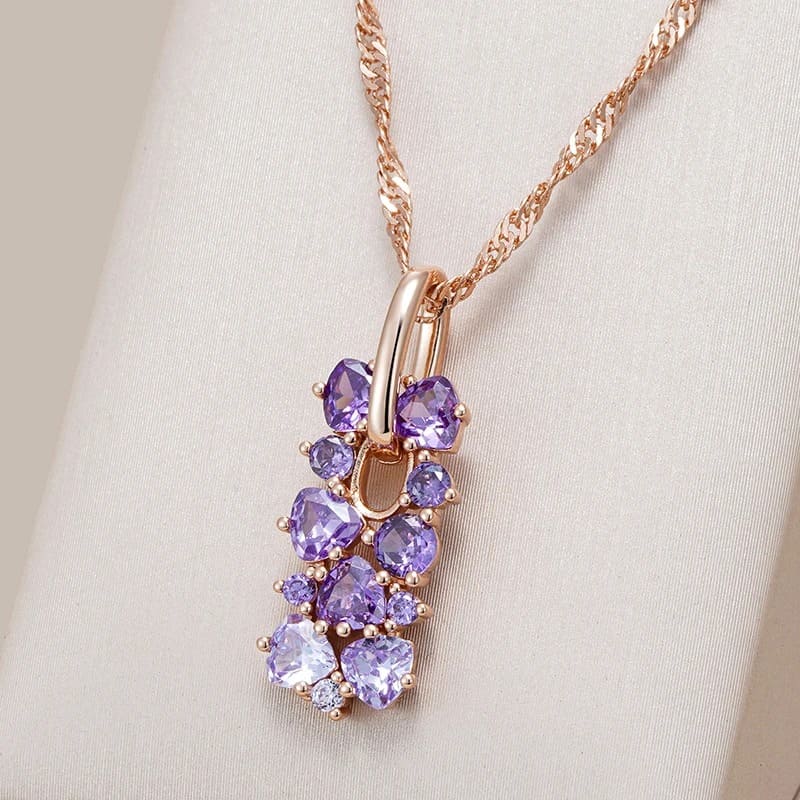 Colar Feminino Flor com Cristal Roxo