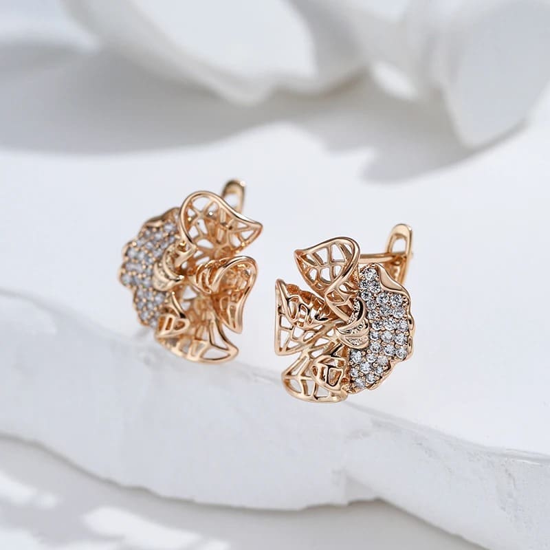 Brincos Pequeno Flor Étnica em ouro rosa 585