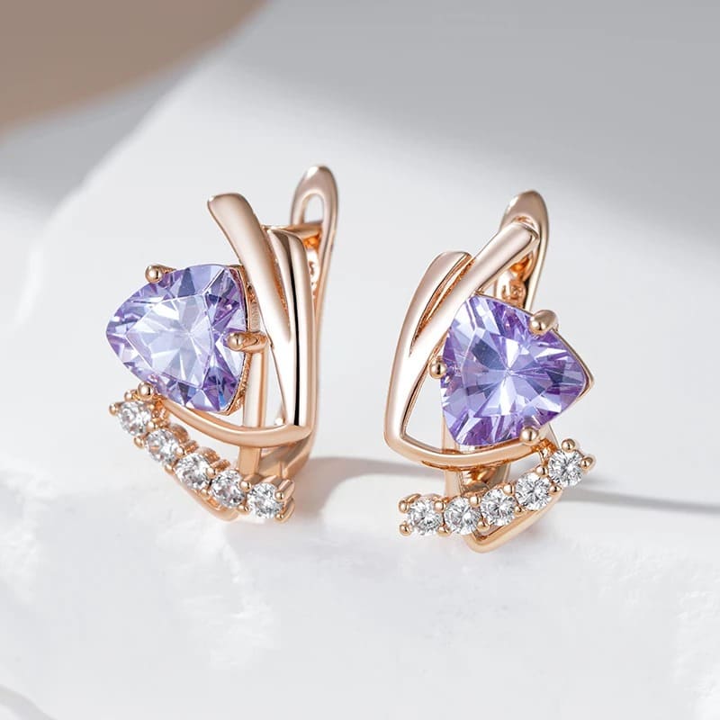 Brincos Pequeno Feminino Ingleses com zircão roxo natural
