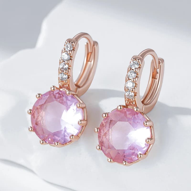Brincos Feminino Rosa com Zircão Natural