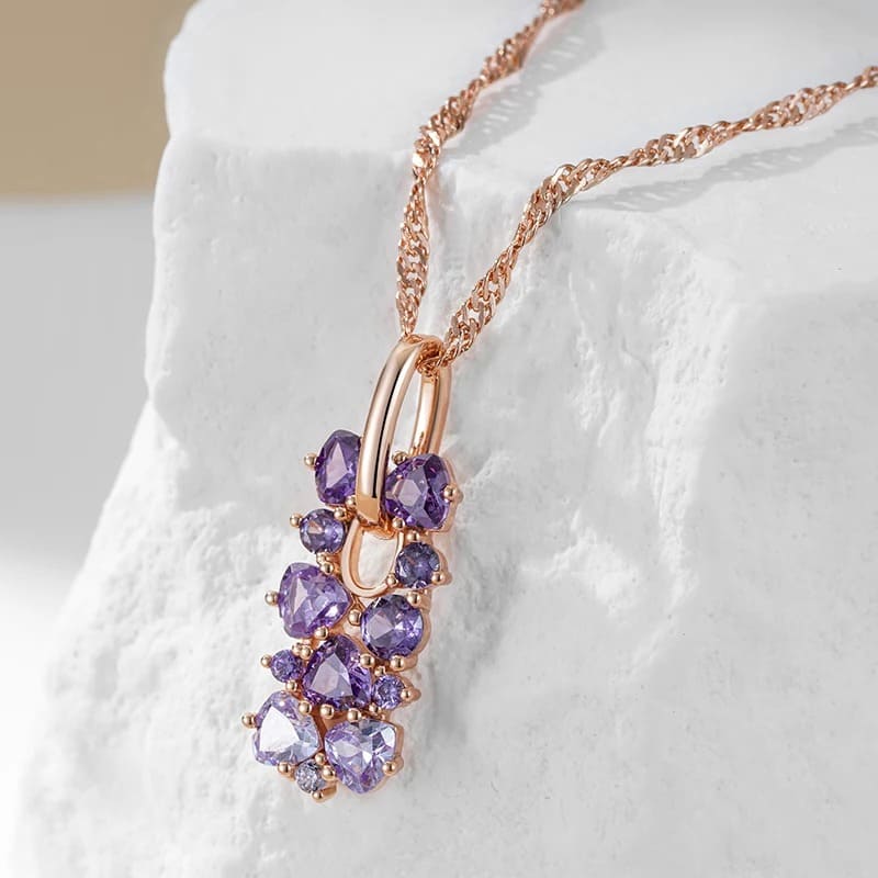 Colar Feminino Flor com Cristal Roxo