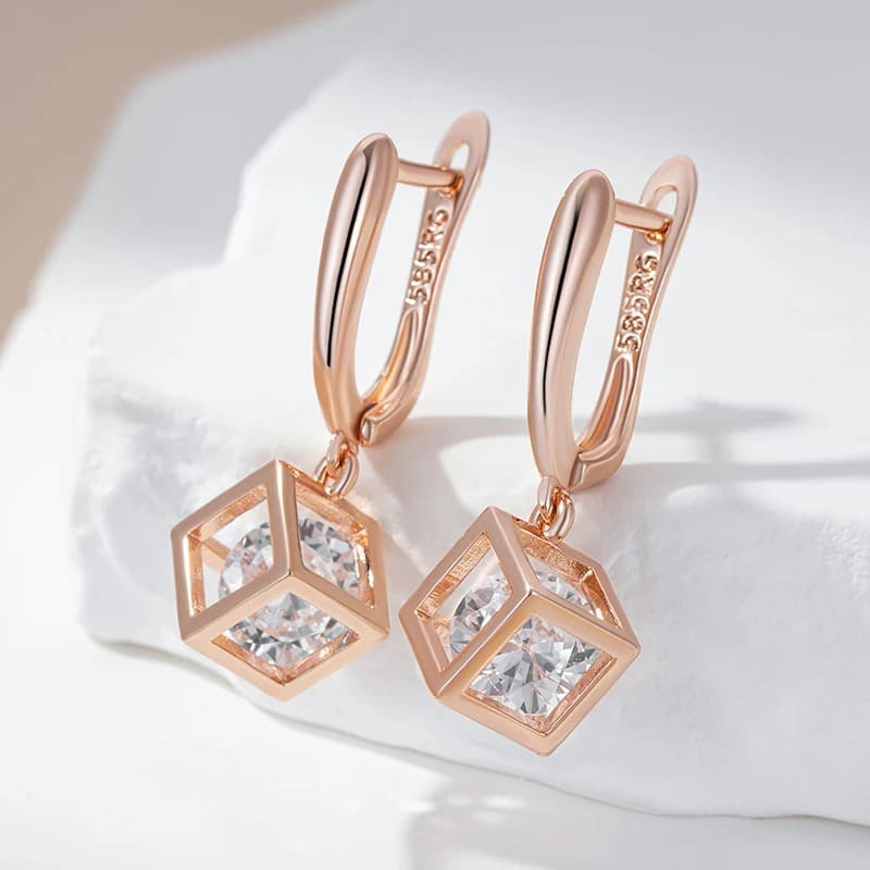 Brincos Feminino Ocos Quadrados com Zircão Natural