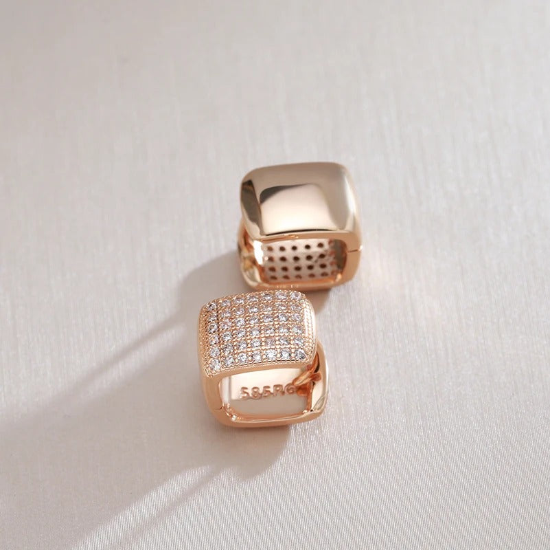 Brincos Feminino Pequeno Quadrados com zircão natura