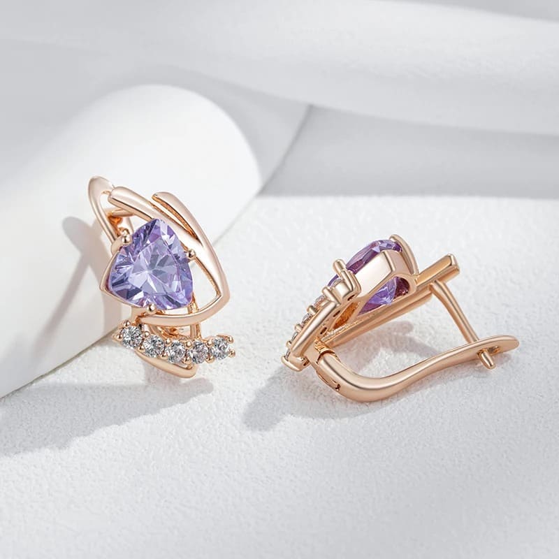 Brincos Pequeno Feminino Ingleses com zircão roxo natural