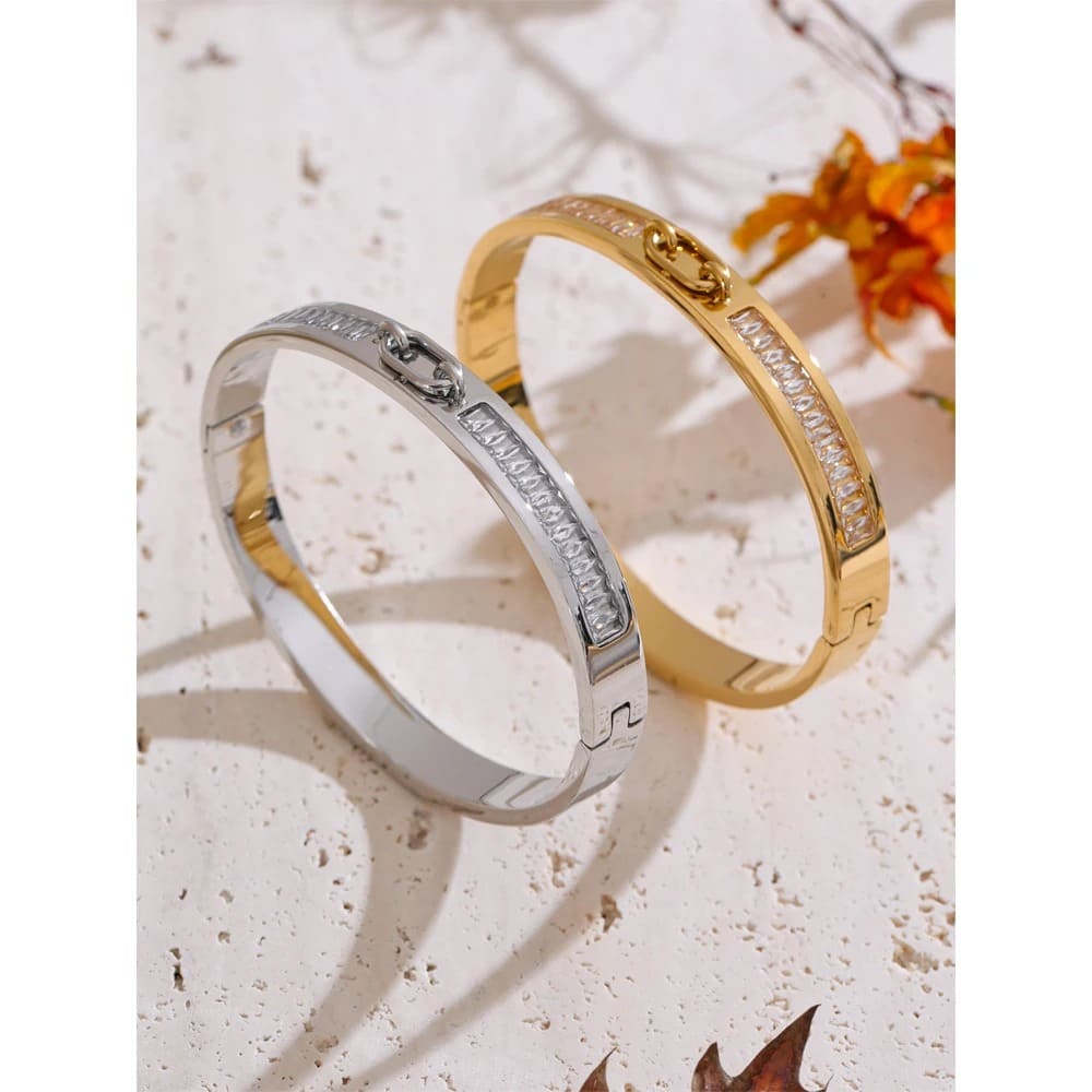 Pulseira Redonda de Zircônia em Aço Inoxidável