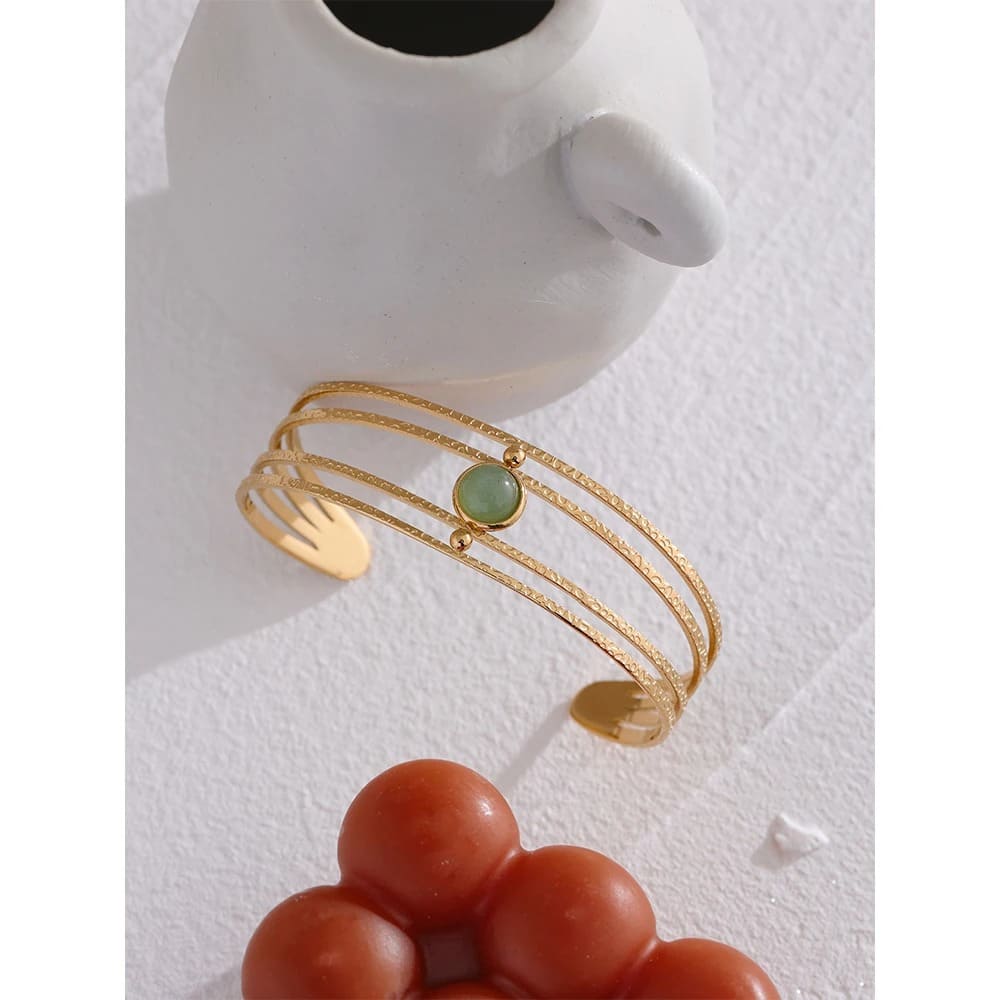 Pulseira Boho Feminina em Aço Inoxidável com Pedra Verde