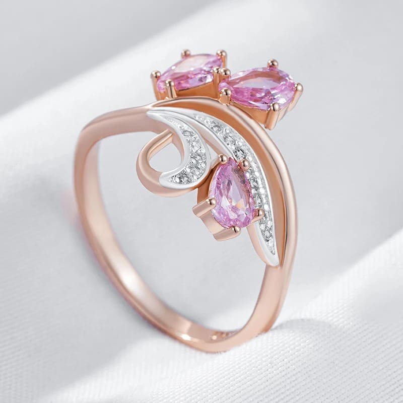 Anel de Cristal com Zircão Rosa Natural