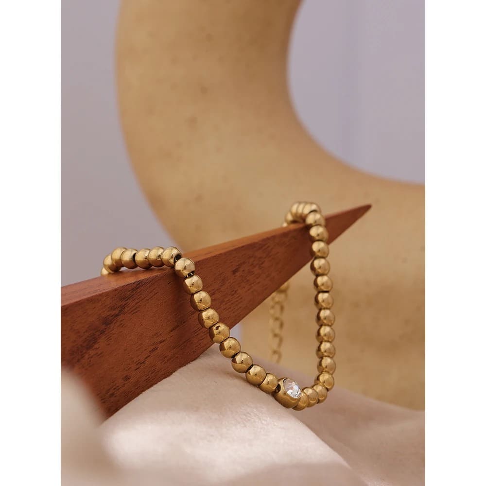 Pulseira Feminina de Ouro 18K - Corrente com Contas