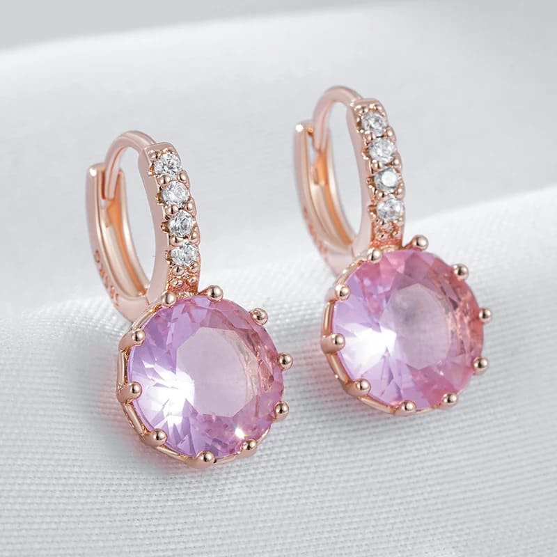 Brincos Feminino Rosa com Zircão Natural