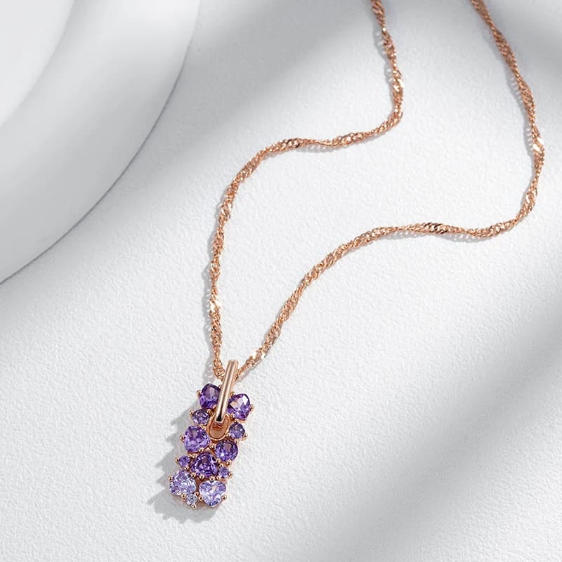 Colar Feminino Flor com Cristal Roxo