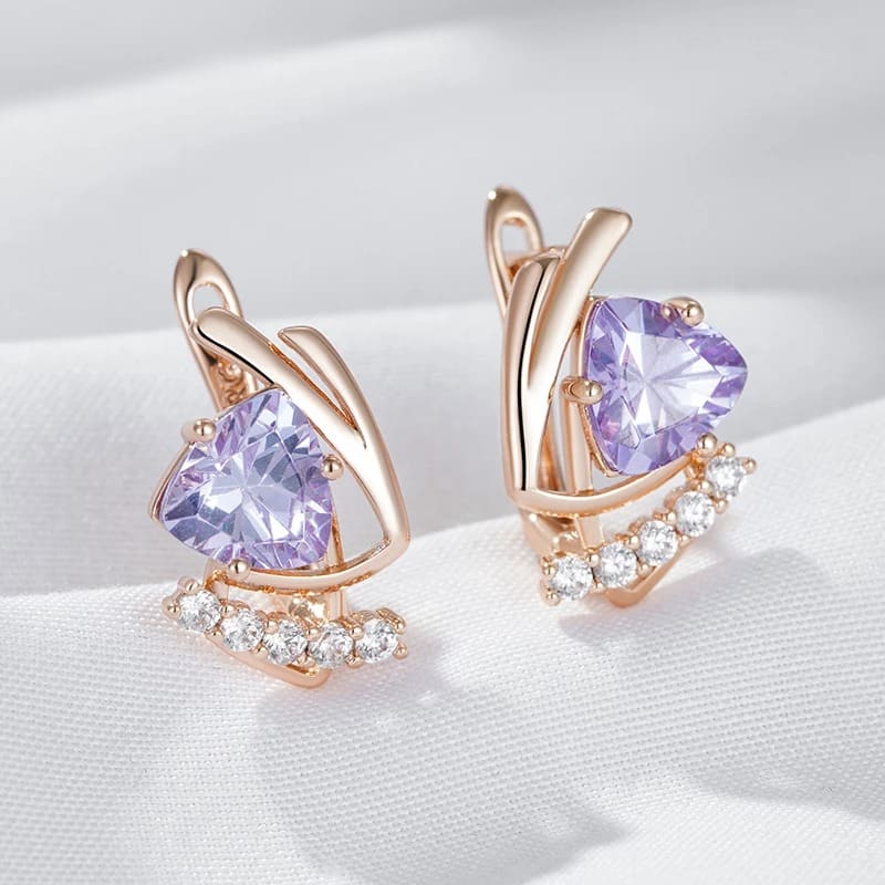 Brincos Pequeno Feminino Ingleses com zircão roxo natural