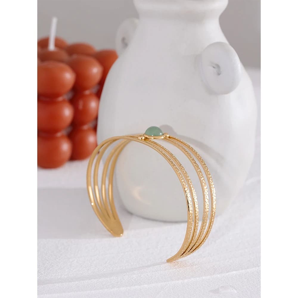 Pulseira Boho Feminina em Aço Inoxidável com Pedra Verde