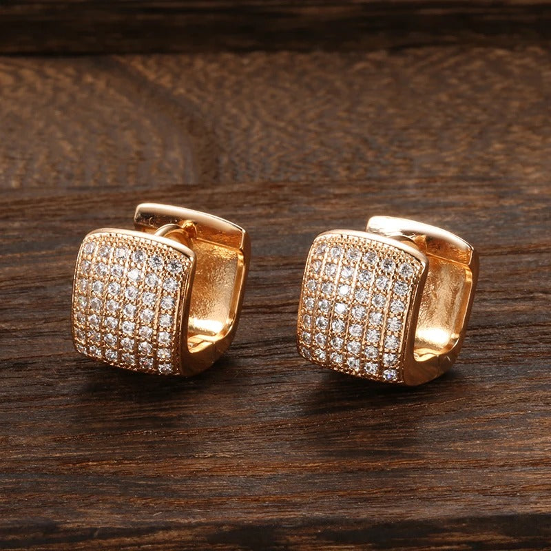 Brincos Feminino Pequeno Quadrados com zircão natura