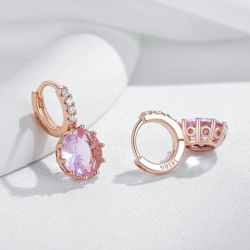 Brincos Feminino Rosa com Zircão Natural