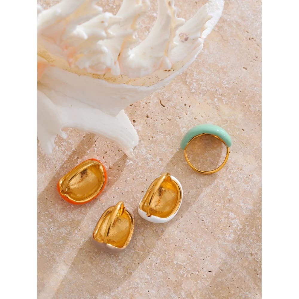 Anel de esmalte multicolorido à prova d’água – Aço inoxidável, moda alegre e charmosa