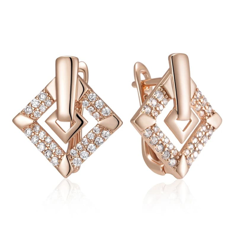 Brincos 585 rosa cor de ouro com zircônio natural,