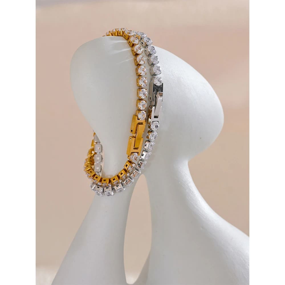 Pulseira Luxuosa com Zircônia – Aço Inoxidável Premium
