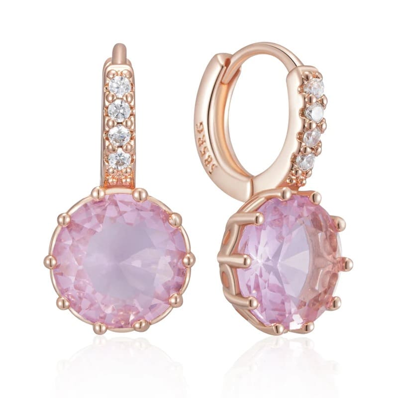 Brincos Feminino Rosa com Zircão Natural