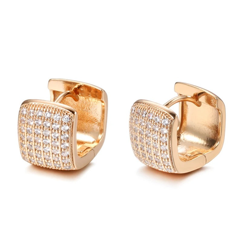 Brincos Feminino Pequeno Quadrados com zircão natura