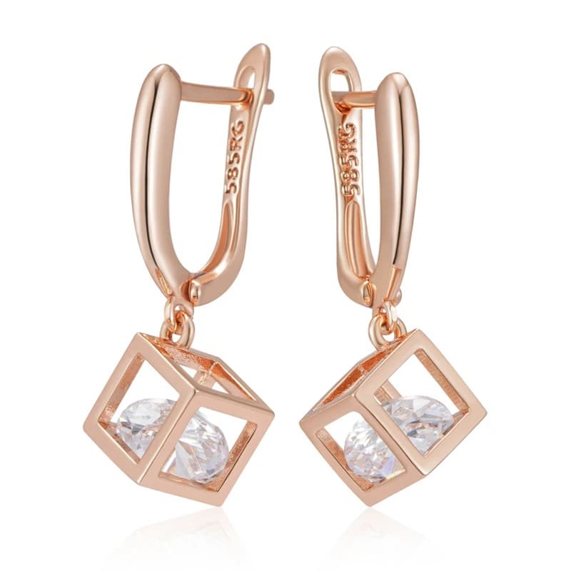Brincos Feminino Ocos Quadrados com Zircão Natural