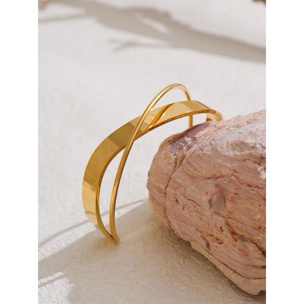 Pulseira Aberta de Aço Inoxidável Dourada e Prata