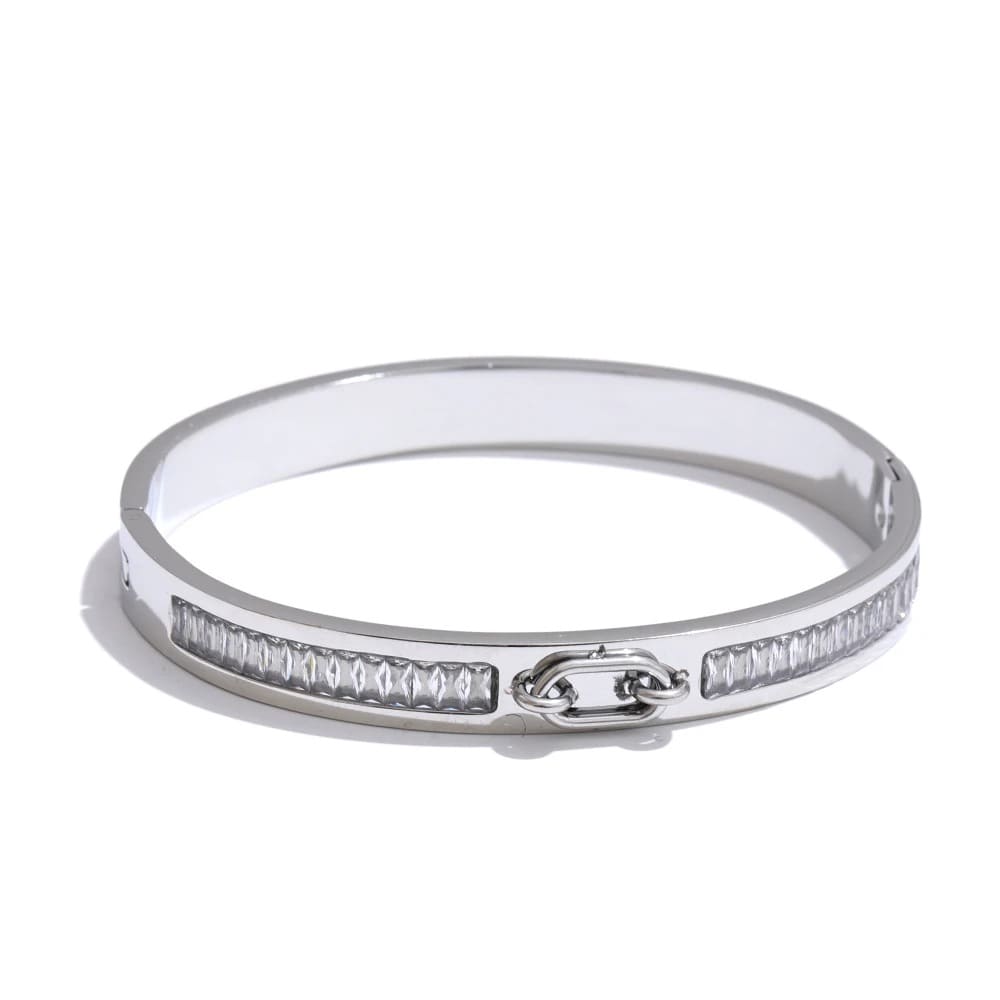 Pulseira Redonda de Zircônia em Aço Inoxidável