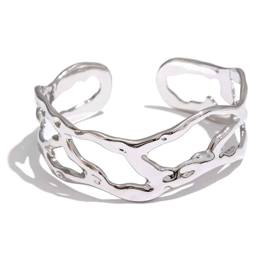 Pulseira de Aço Inoxidável Oca Larga.