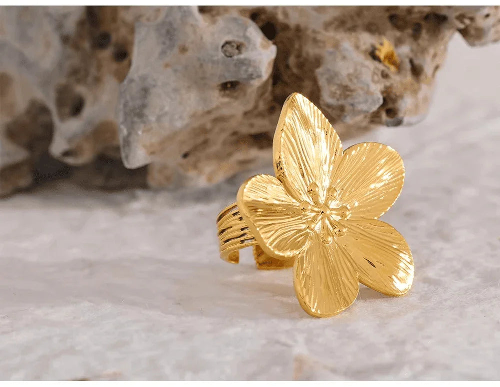 Anel Aberto Feminino Flor de Aço