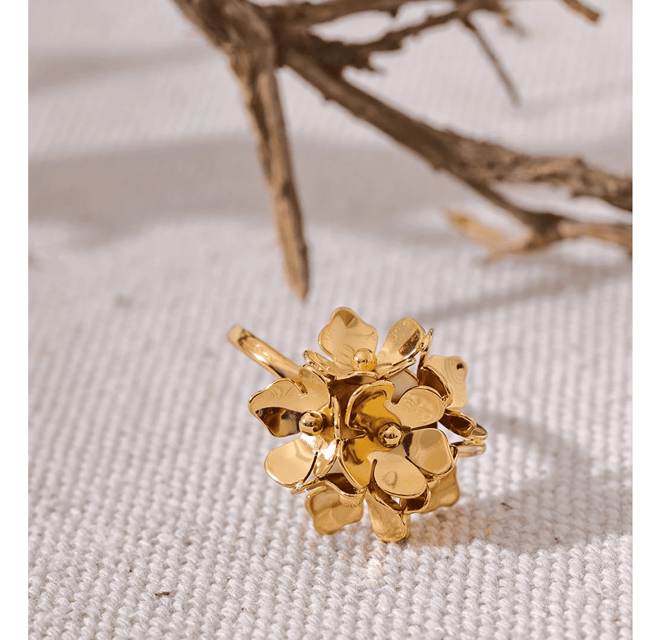 Anel Feminino Ajustável, Flor Estereoscópica