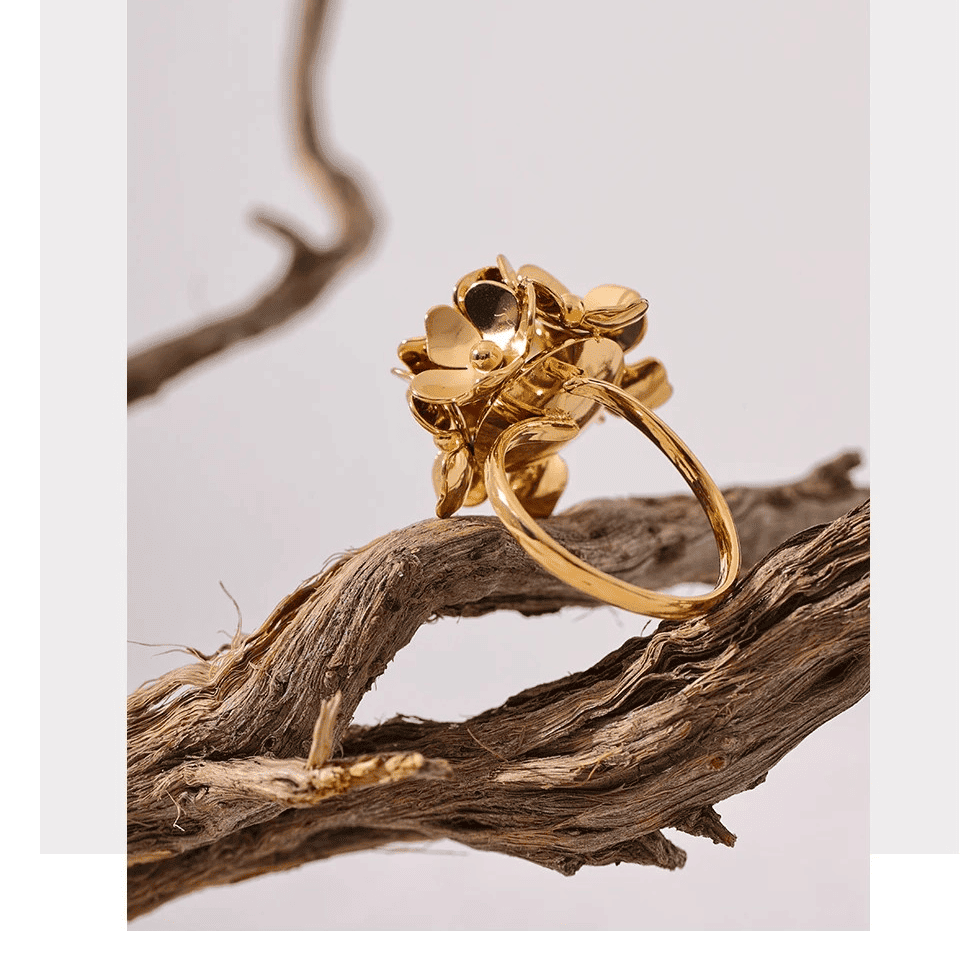 Anel Feminino Ajustável, Flor Estereoscópica
