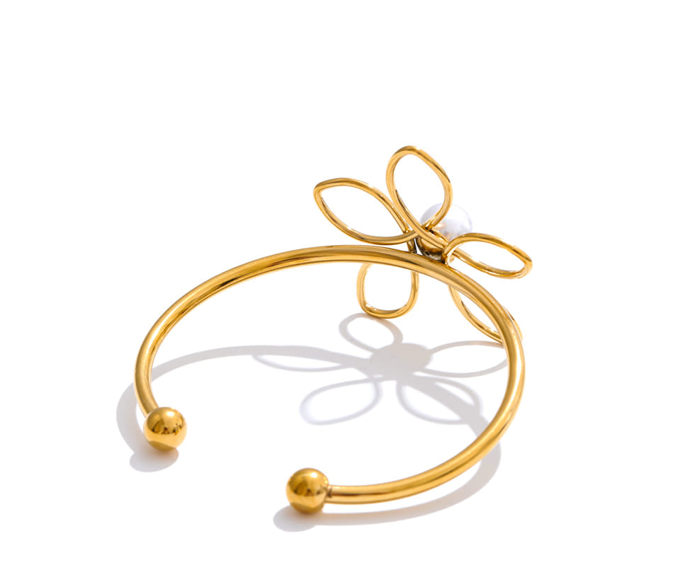 Pulseira Feminina Manguito de Flor Com Pérola