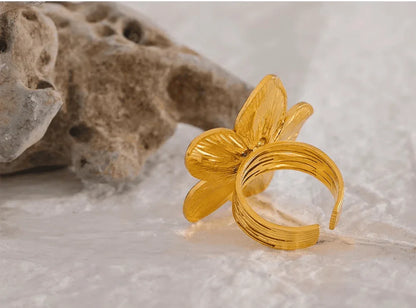 Anel Aberto Feminino  Flor de Aço