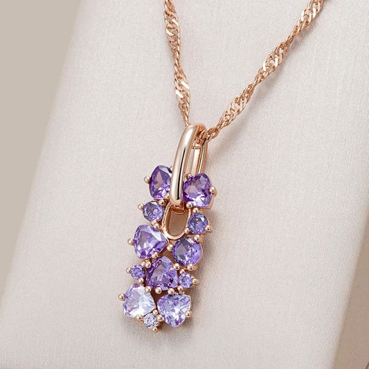 Colar  Feminino Flor com Cristal Roxo