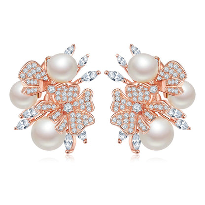Brincos Flor em Pérola de Concha e Zircão