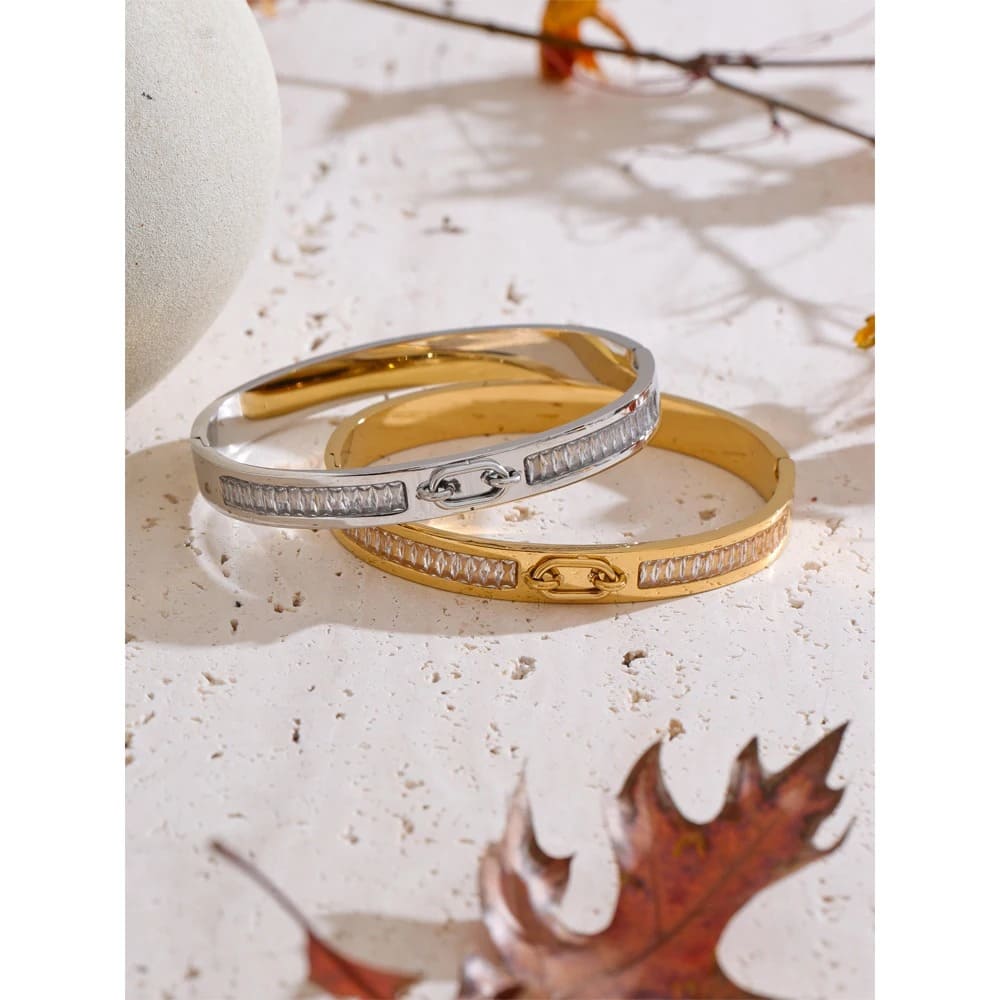 Pulseira Redonda de Zircônia em Aço Inoxidável