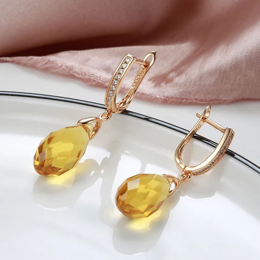 Brincos Vintage com cristal amarelo e zircões naturais
