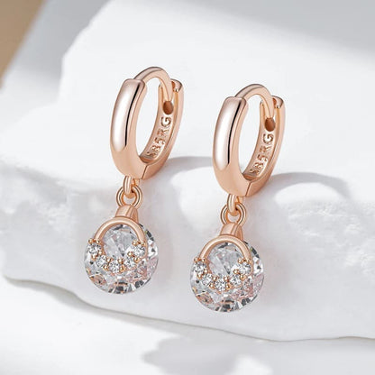 Brincos Femininos Rosa Ouro 585 com Zircônia Natural  Antialérgica