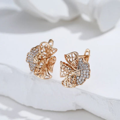Brincos  Pequeno  Flor Étnica em ouro rosa 585