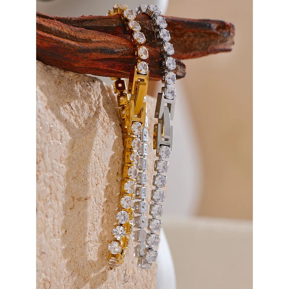 Pulseira Luxuosa com Zircônia – Aço Inoxidável Premium