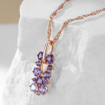 Colar  Feminino Flor com Cristal Roxo