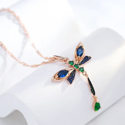 Colar Feminino Libélula com Zircão Azul.