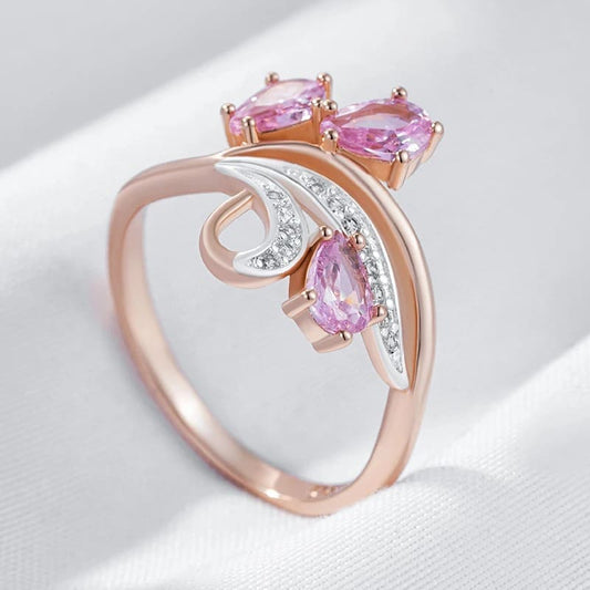 Anel de Cristal com Zircão Rosa Natural