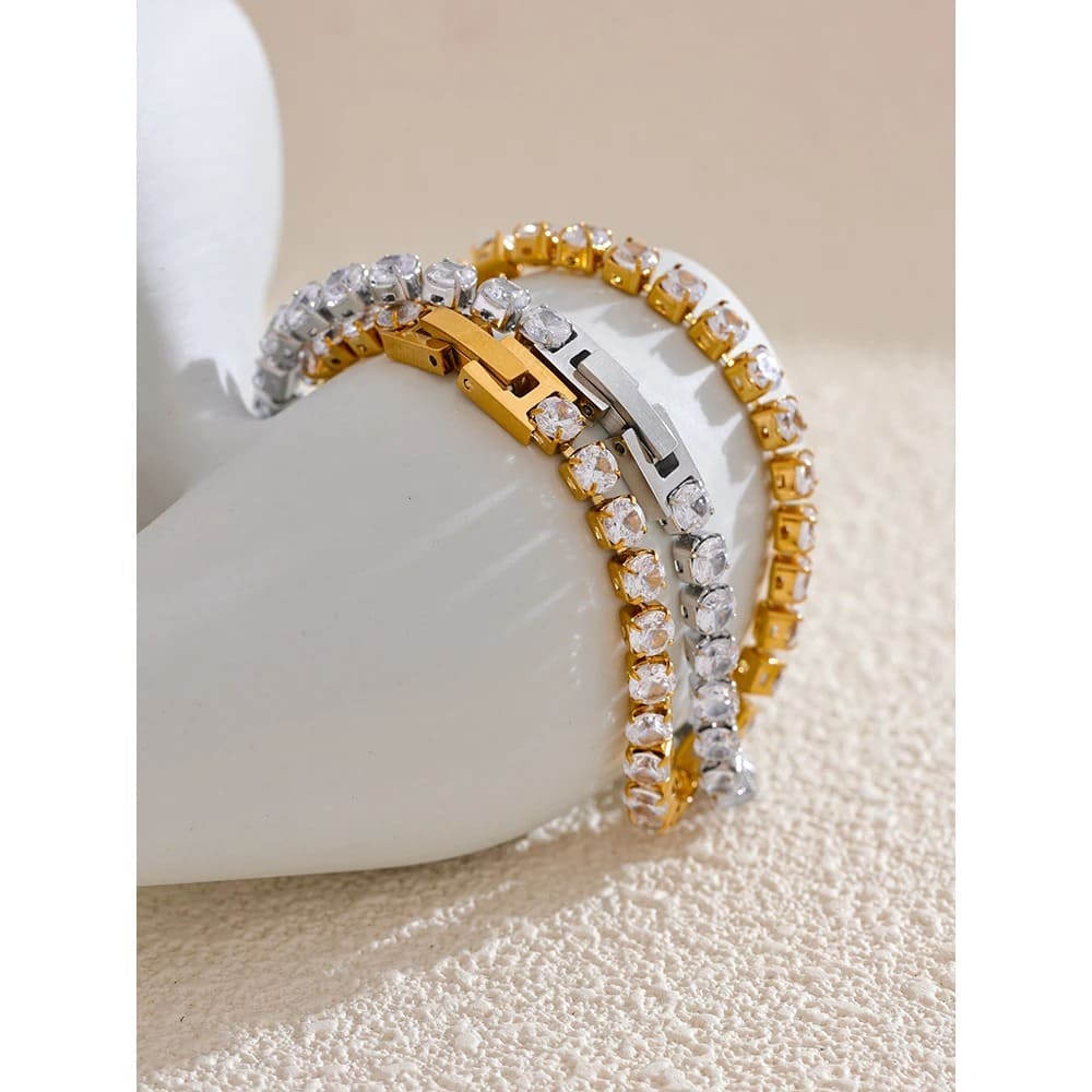 Pulseira Luxuosa com Zircônia – Aço Inoxidável Premium