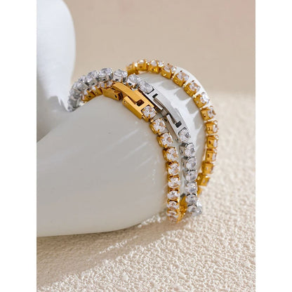 Pulseira Luxuosa com Zircônia – Aço Inoxidável Premium