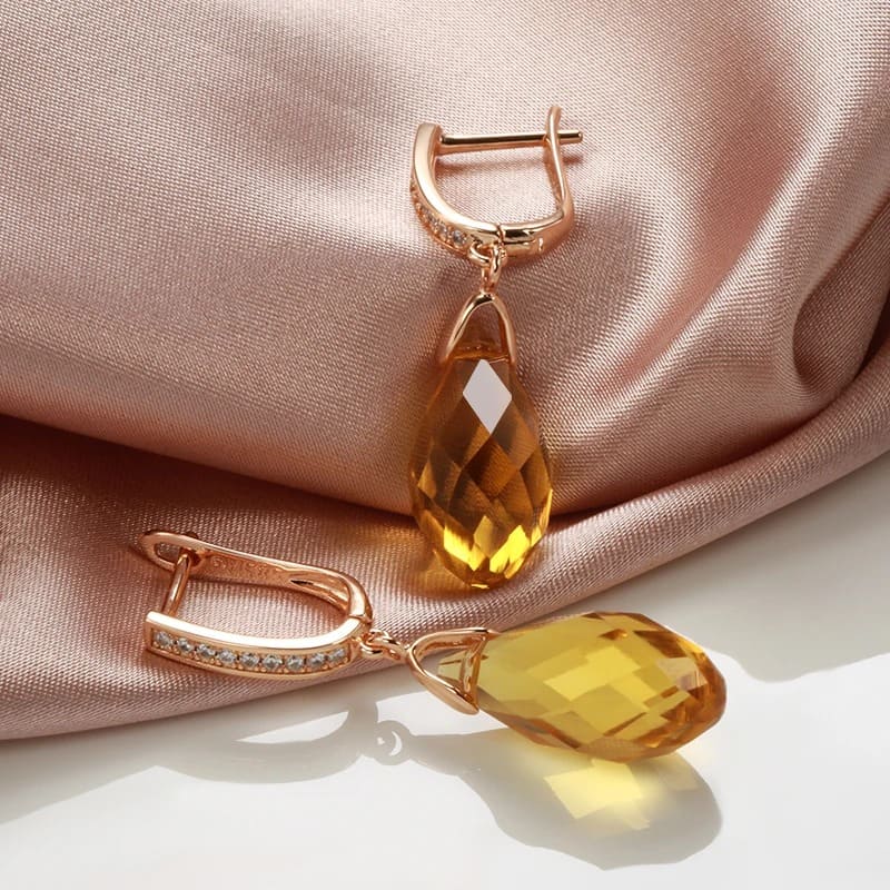 Brincos Vintage com cristal amarelo e zircões naturais