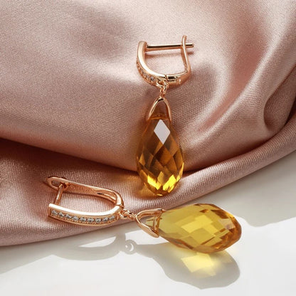 Brincos Vintage com cristal amarelo e zircões naturais